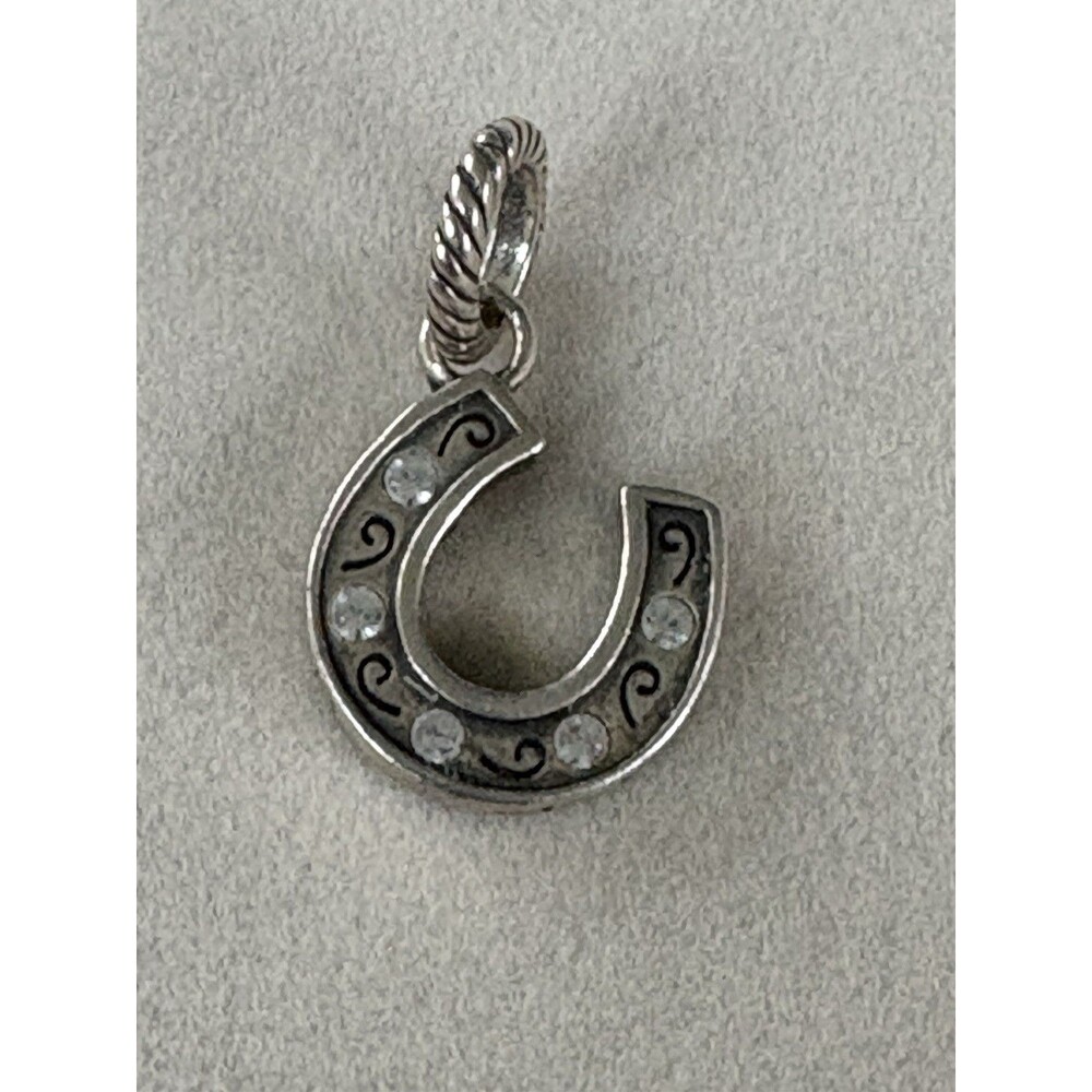 Brighton Good Luck Crystal Horseshoe Lucky Two-Sided Silver Pendant Charm